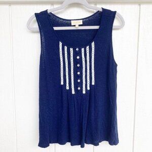 Modcloth Blue White Button Tank Top Women's Size Large L